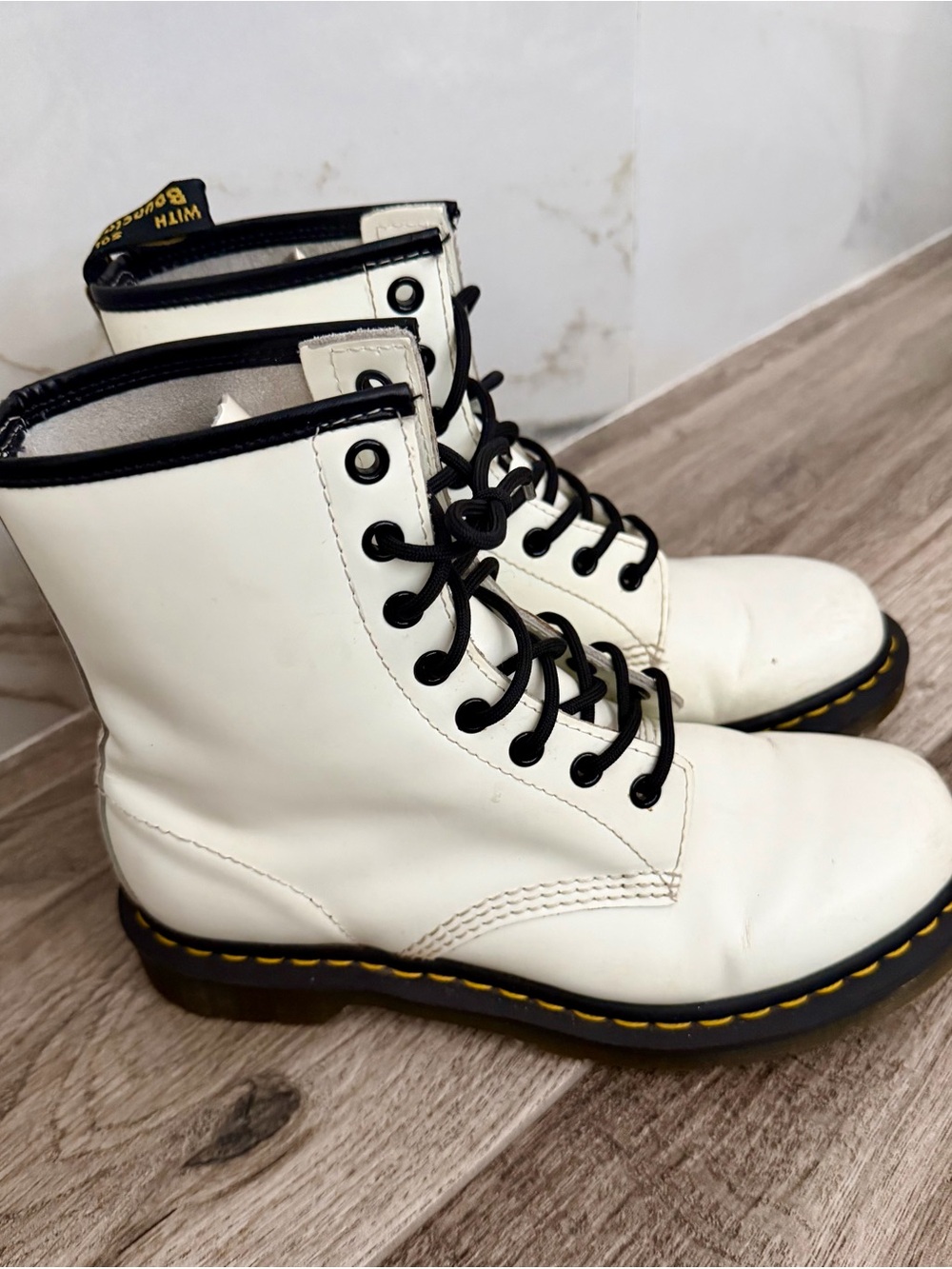 Dr Martens Women’s SZ 8 White Lace-Up Combat Boots with Black Trim